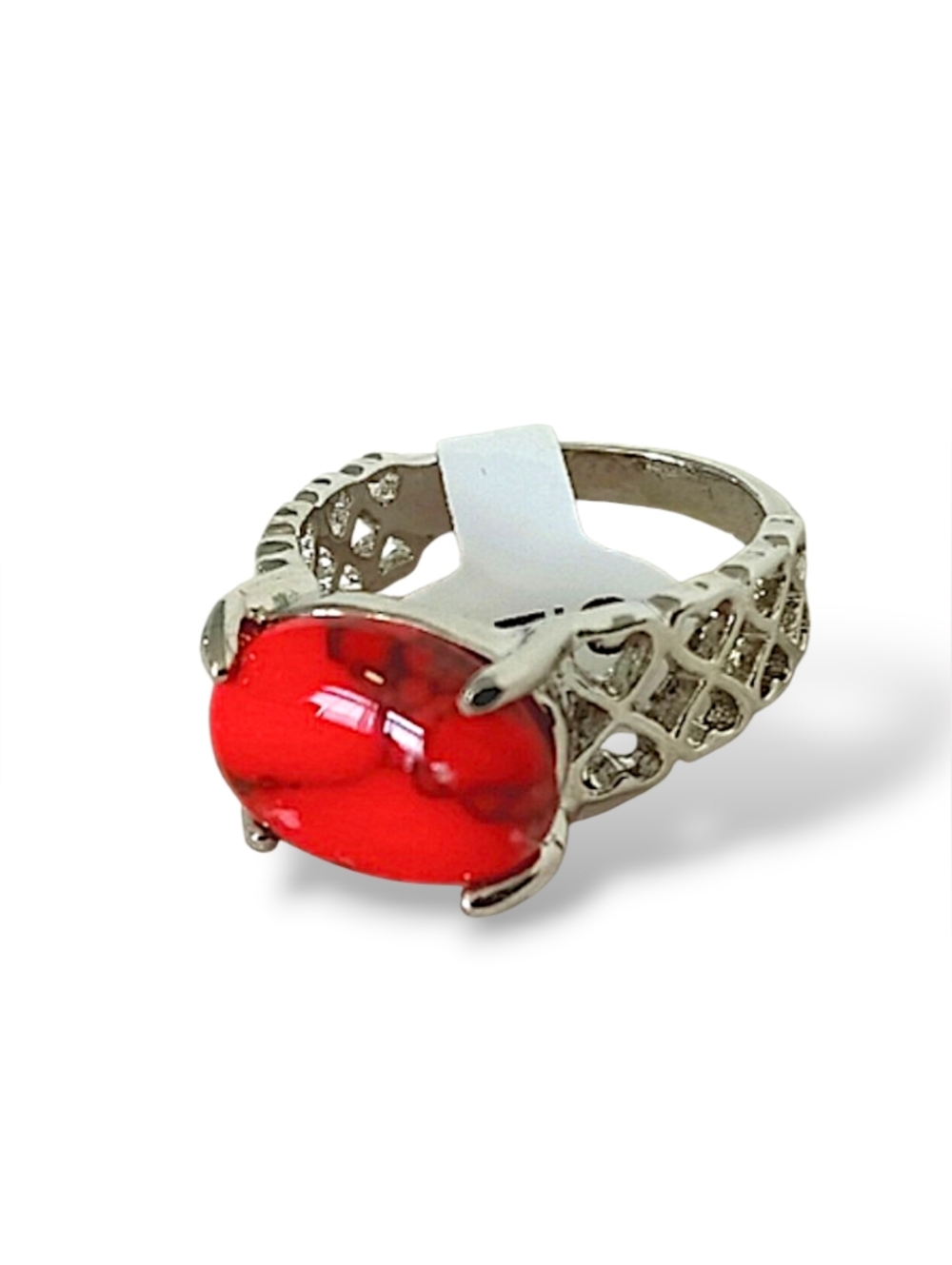 Red Gemstone Ring Silver Heart Cut Band Southwestern Agate Jasper Boho Western